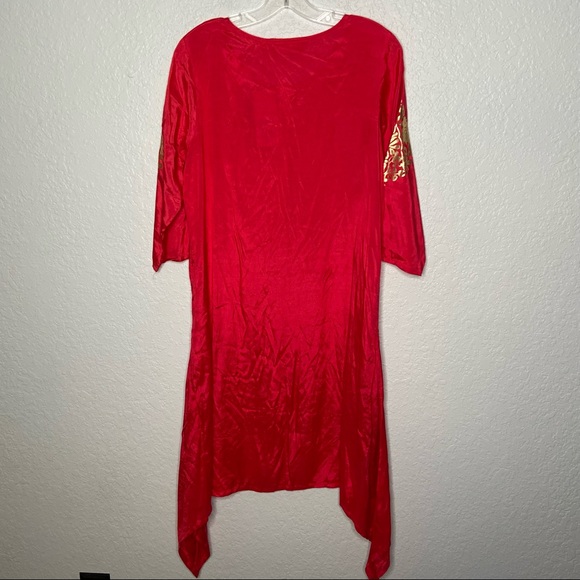 Pakistani Designer Ethnic By Outfitters Kurta Fusion Coral Pink Large Asymmetric - Picture 8 of 10